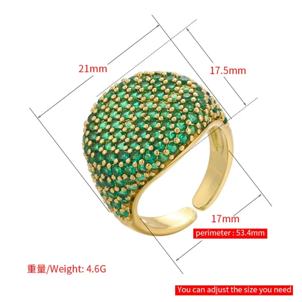 Luxury Full Zircon Shiny Stainless Steel Wide Opening Rings for Women Charm Gold Color Crystal Finger Jewelry Wedding Gift