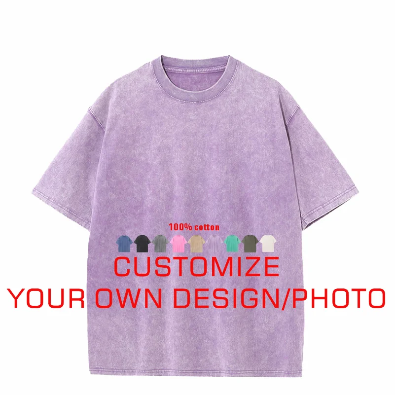 

Custom You Design 100%Cotton Men's Summer T-shirt 230G Heavy Vintage Washed Oversized Short Sleeve Loose Streetwear Short Sleeve