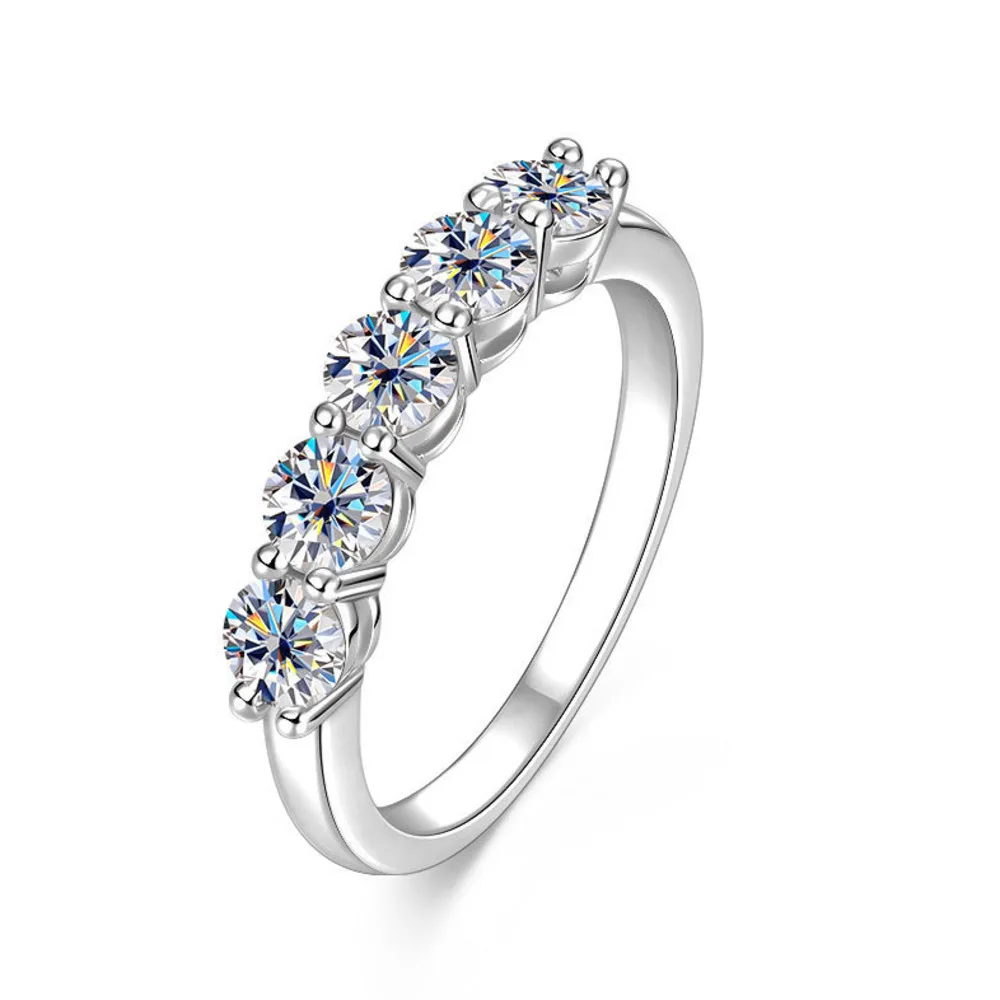 

925 Sterling Silver Half Eternity Band Ring Round Cut D VVS1 Multi Color Moissanite Stackable Fine Jewelry For Women