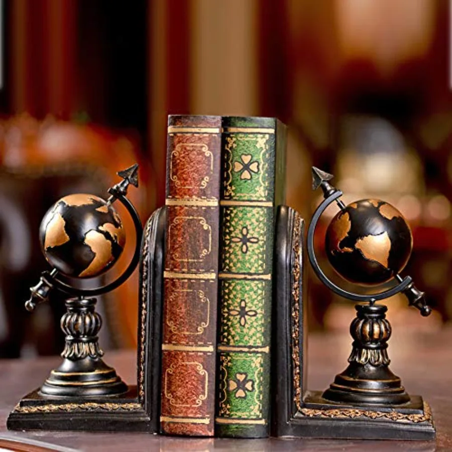 

Декоративные подставки для книг в деревенском стиле, уникальные держатели-ограничители для книг в форме глобуса, нескользящие, для домашних полок, из полирезины, 4,5 x 5 x 8 дюймов, набор из 2 штук