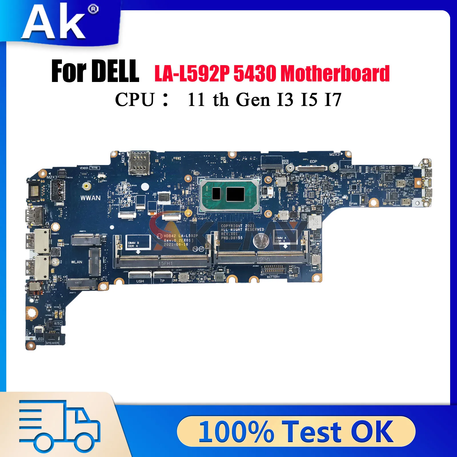 

Материнская плата LA-L592P для Dell LATITUDE 5430 с процессором i5 i7-11-го поколения CN-071H1D 05P0P9, 100% полностью протестирована