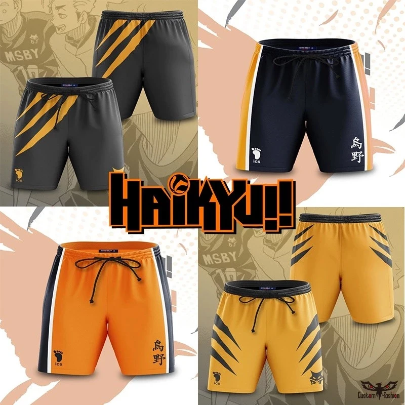 Summer Vacation Men's Cartoon Anime Haikyuu Print Drawstring Waist Board Shorts…