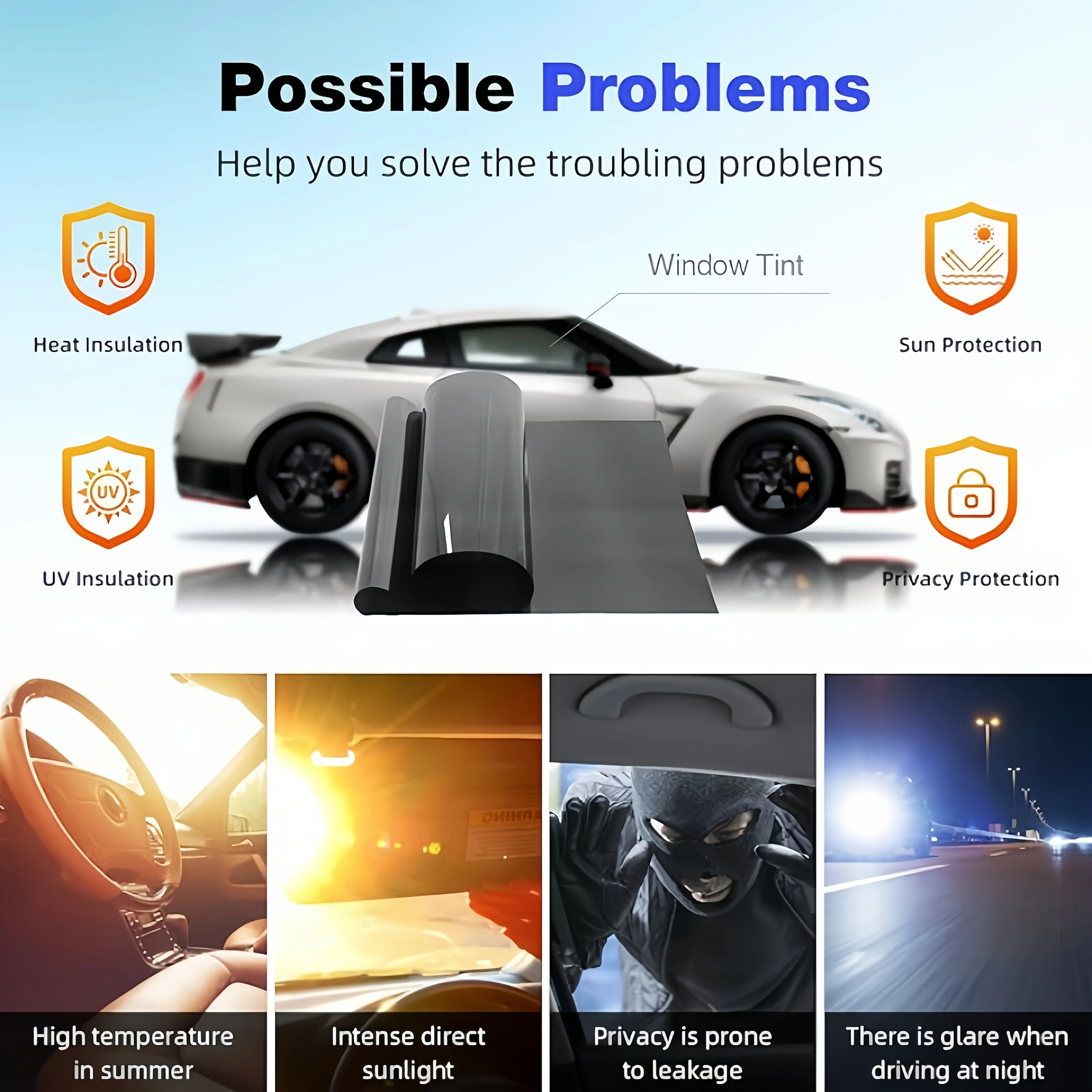 Nano Ceramic Car Window Film Heat Block UV Protection Privacy Energy Saving Static Cling Removable for Auto Truck Glass