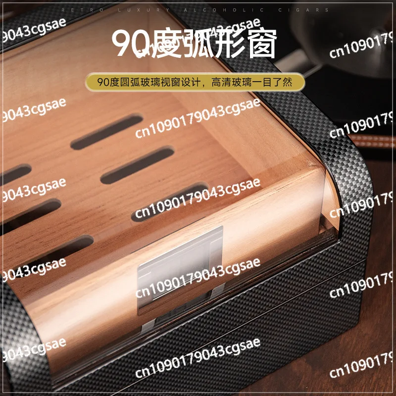 Cigar Moisturizer Portable Transparent Window Cedar Wood Double Layer Large Capacity Carbon Fiber Cigar Box