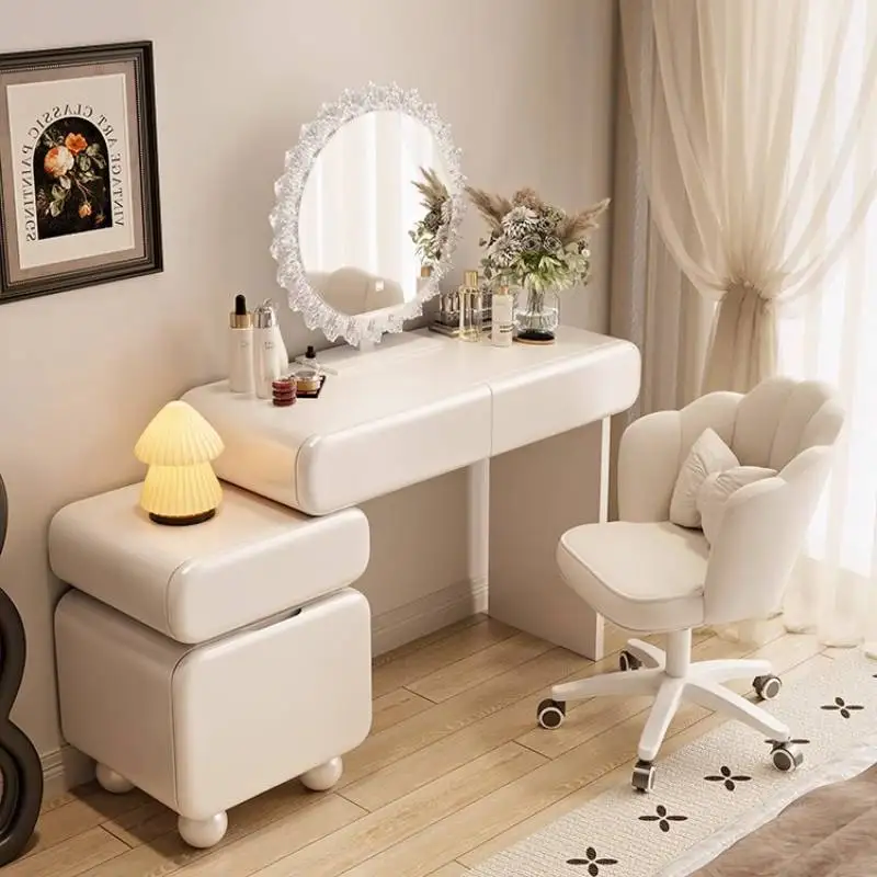 

Decorations Chair Vanity Desk Mirror Storage Cream White Makeup Vanity Desk Dressers Makeup Cute Coiffeuse Furniture For Home