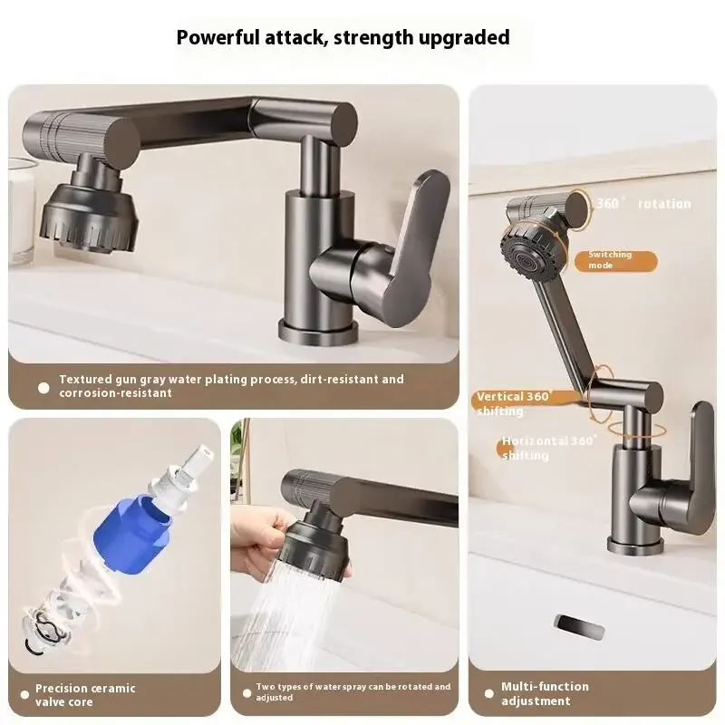 

Toilet Dual-purpose Universal Rotation Hot and Cold Water Faucet Ceramic Valve Core Faucet Household Robotic Arm Faucet