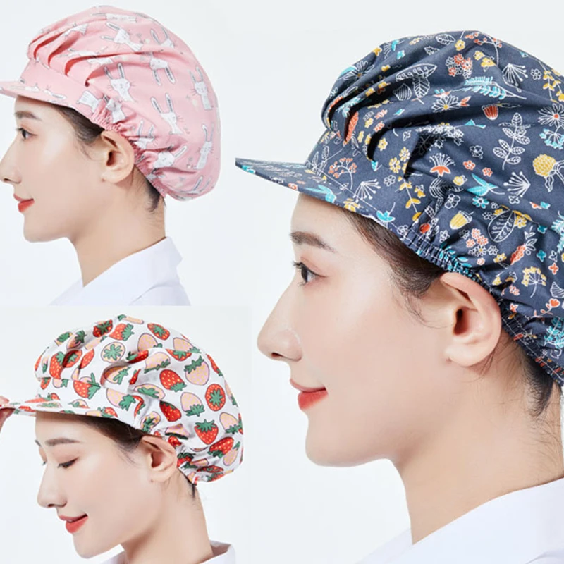 Cotton Chef Hat Fwomen Kitchen Home Cooking  Anti-fume Anti-hair Loss Sanitary Hat Food Catering BakerCook Hair Cap With Brim