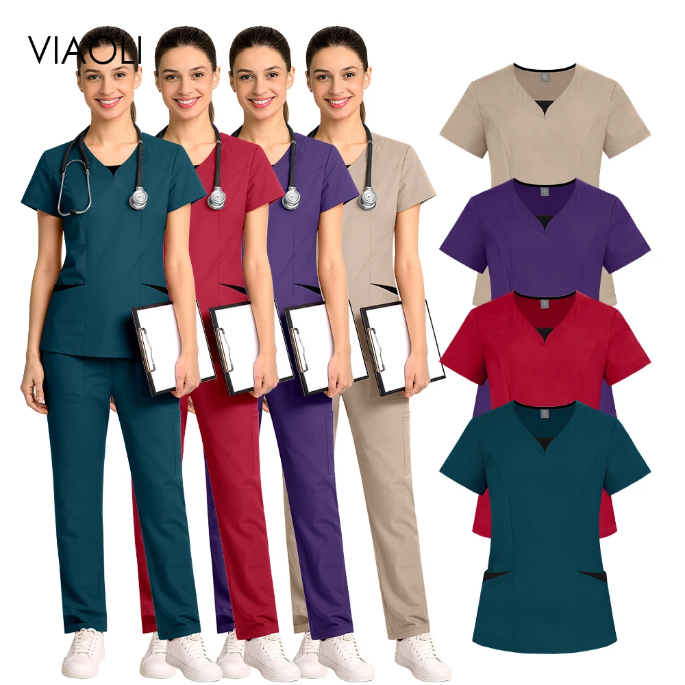Medical Scrub Set Elastic Nursing Surgical Gown Soft Quick-dry Healthcare Pharmacy Uniform Wholesale Workwear Beautician Clothes