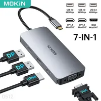 MOKiN 7 in 1 USB C Hub Docking Station Dual DisplayPort DP HDMI 4K60HZ VGA USB 2.0 Multiport Adapter for Laptop MacBook