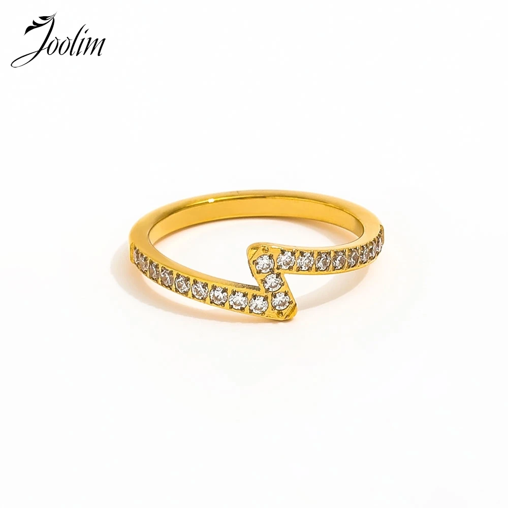 

Joolim Jewelry Wholesale High End PVD Tarnish Free Fashion Luxury Lightning Shaped CZ Zirconia Stainless Steel Ring For Women