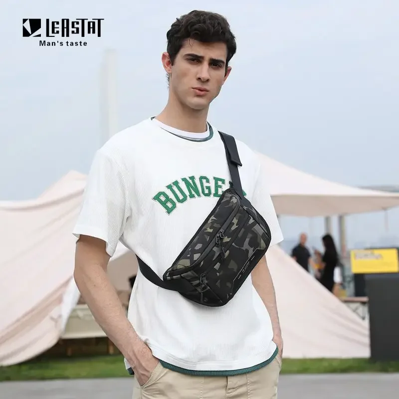 Bolsa de cinto masculina casual à prova d'água, bolsa de ombro de negócios, bolsa mensageiro de nylon com carregamento usb, bolsa de cintura para esportes ao ar livre