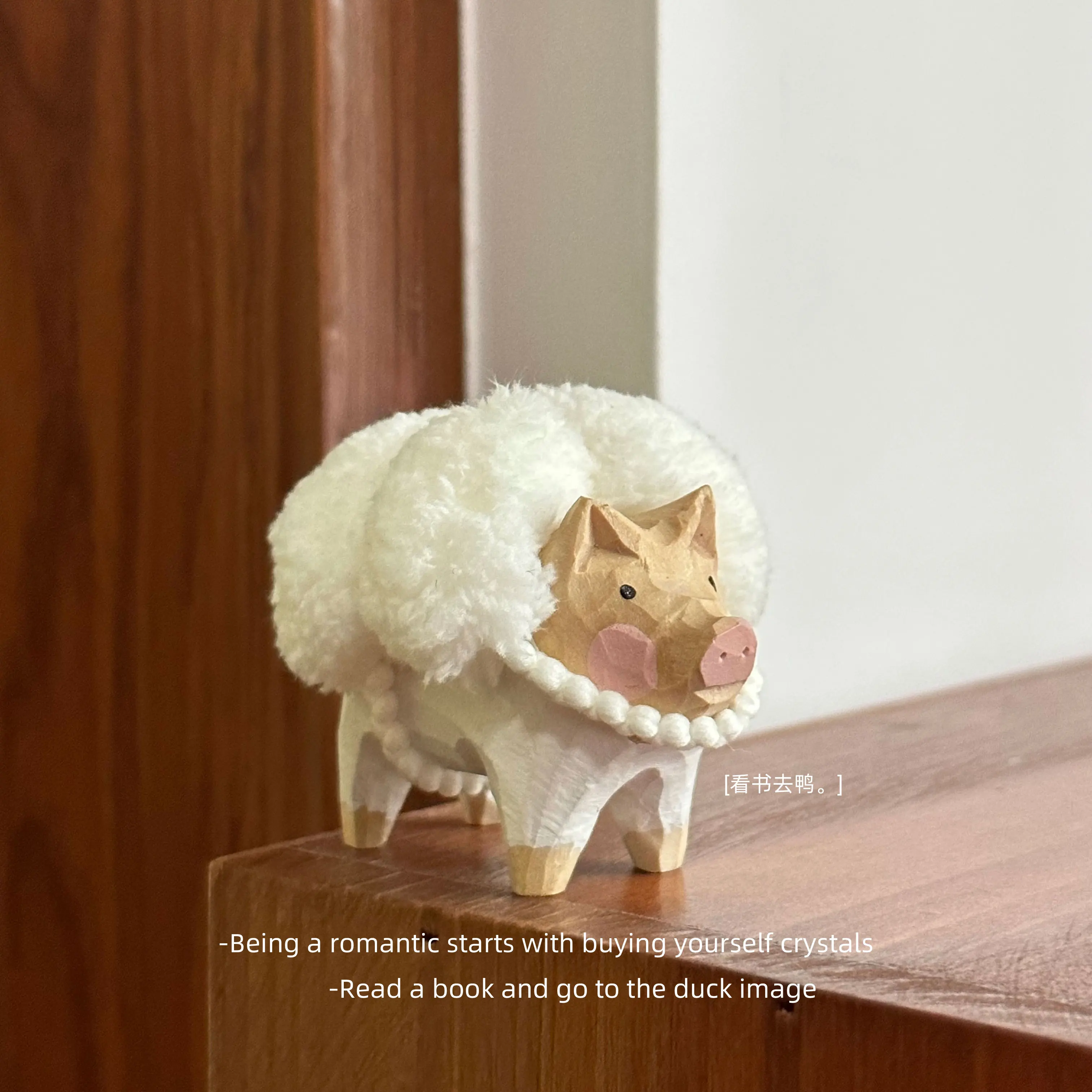 Raised Cute Sheep Pig Decoration 6cm Wood Carving Handicraft Cute Birthday Gift