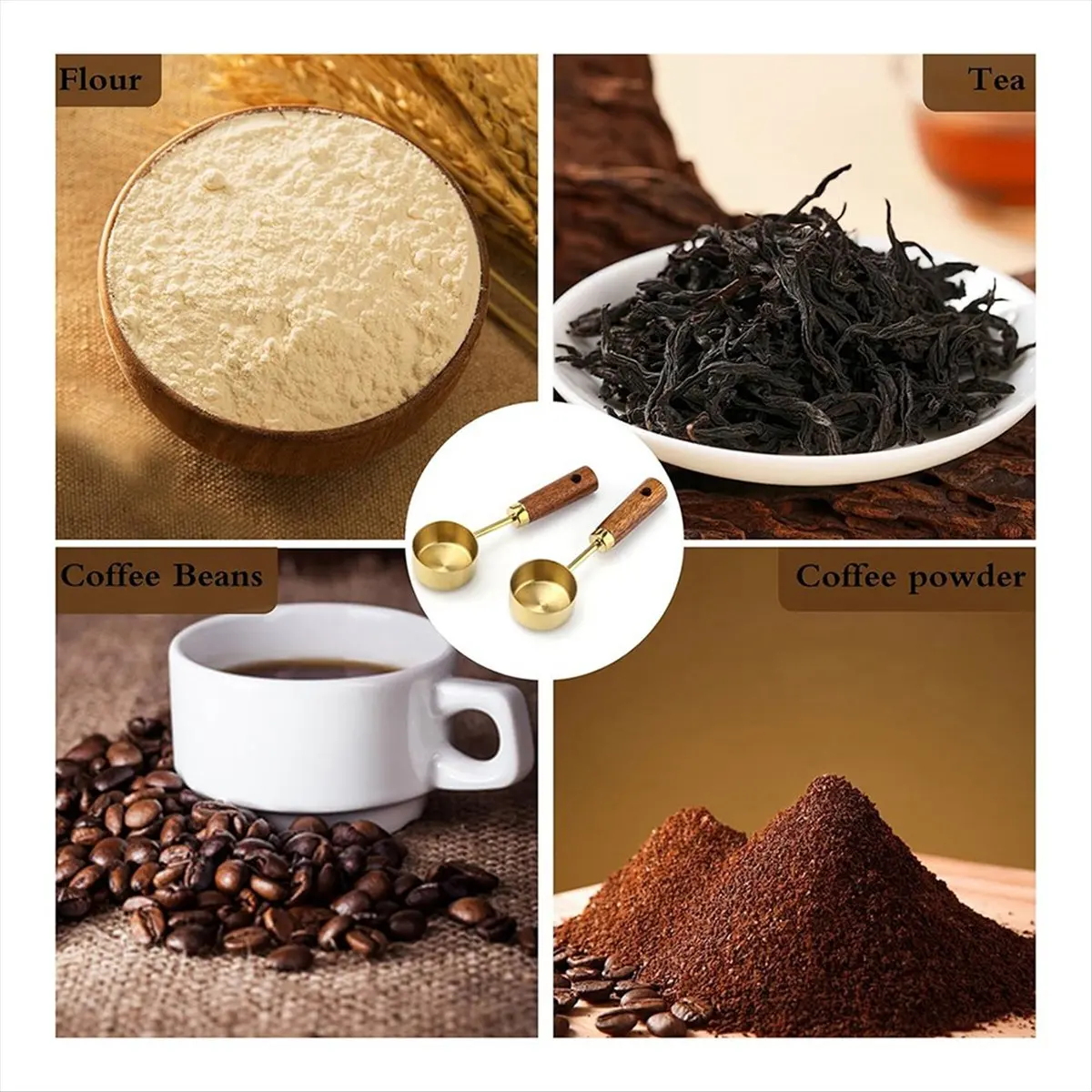 A75K Stainless Steel Coffee Scoop for Ground Coffee, 15ml Coffee Measuring Scoop with Woodle Handle Coffee Spoons-A