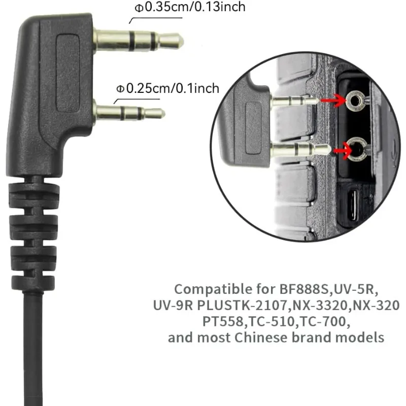 Telescopic Throat Microphone Earpiece K-plug Mic 2-Pin PTT For Baofeng  888S UV5R UV-5RE Kenwood TYT HYT Radio Walkie Talkie