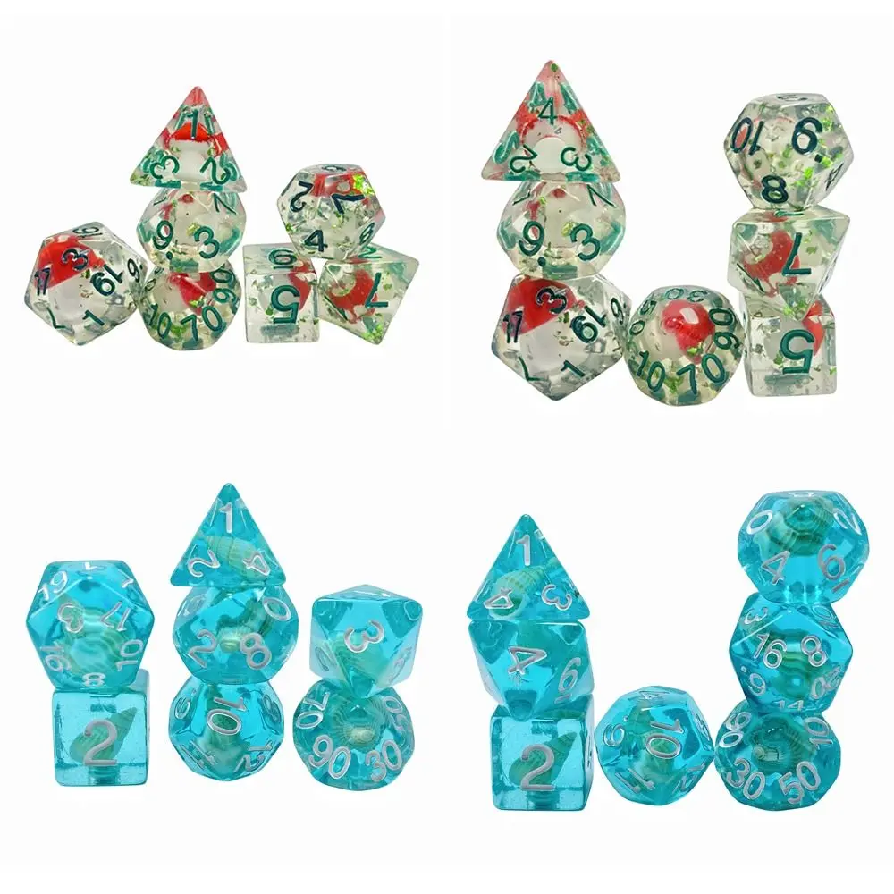 7Pcs 7-Die For DND Dice Table Game Mushroom Conch D4 D6 D8 D10 D12 D20 Polyhedral Dice Party Acrylic Game Dice for TRPG