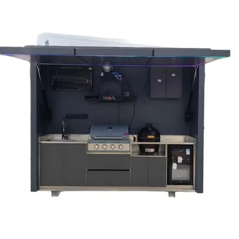 FL Mobile Outdoor Kitchen Folding Party Kitchen Modern Stainless Steel Oven Integrated Barbecue Mobile Kitchen Custom