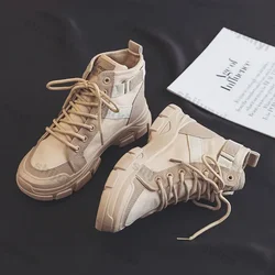 Women's Chunky Platform Ankle Boots Canvas Shoes Women Autumn Fashion Knight Short Booties Punk Thick Bottom Motorcycle Boots