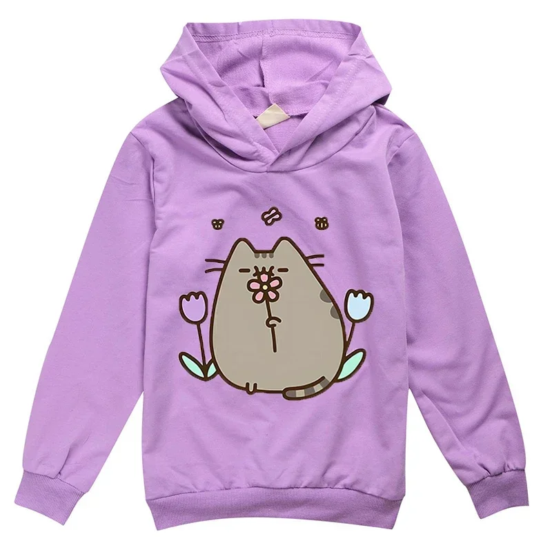 Pusheen Cute Cat Boy Girl Thin Hoodie Cartoon Printed Child Pullover Long Sleeve Student Teenage Casual Autumn Spring Sweatshirt