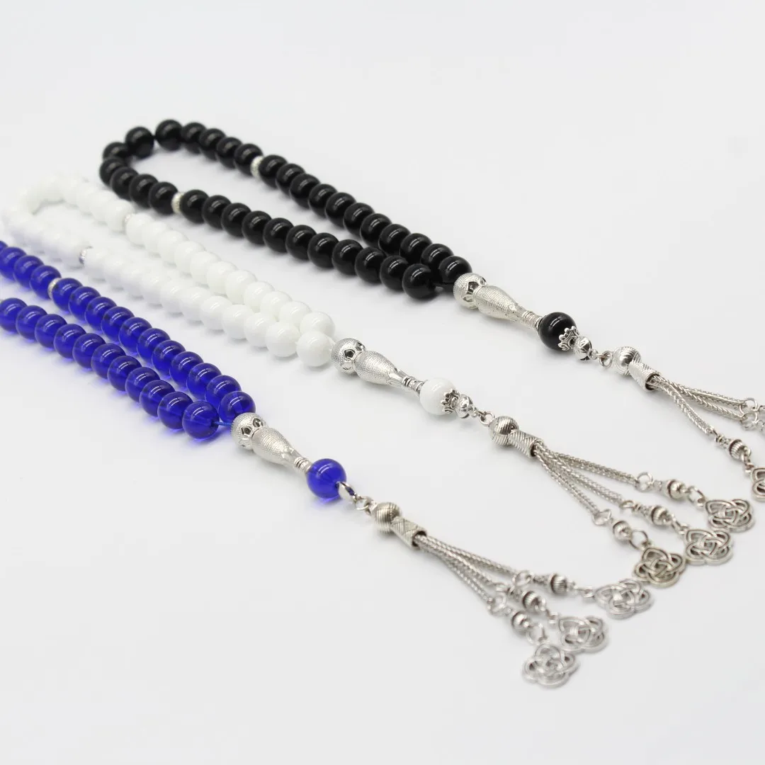 Eid 10mm 33 Beads Tasbih Glass Charm Bracelet Muslim Rosary Tassel Prayer Beads Islamic Tasbeeh Masbaha Meditation for Women Men