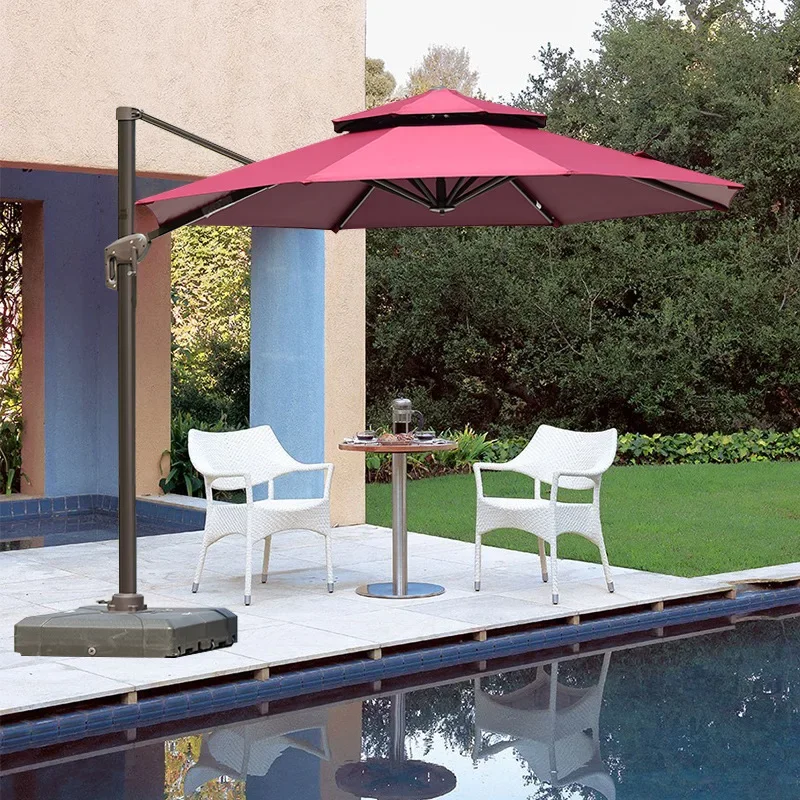 2026 Modern  Outdoor Collapsible Steel Pole UV Rain Protection Umbrella with Plastic Base for Beach Pool & Garden Furniture