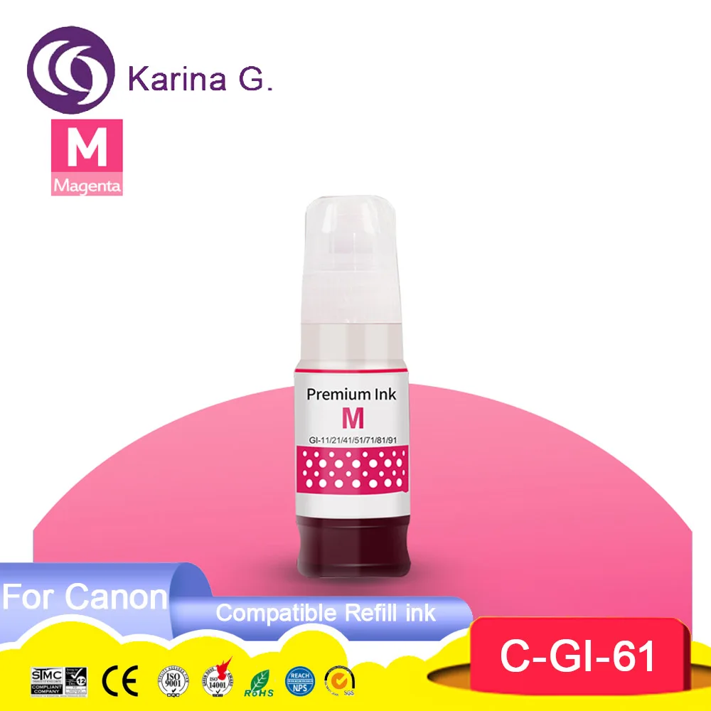 Botella a base de agua para impresora Canon GI-61 GI61, recambio de tinta premium Compatible con Canon PIXMA G3620 G3660