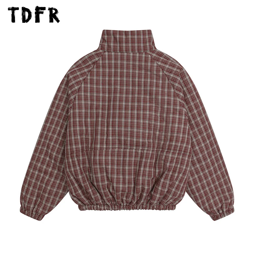 Plaid Double-sided Padded Jacket Mens Winter Thick Retro Casual Stand collar Raglan Long Sleeve Outerwear Men