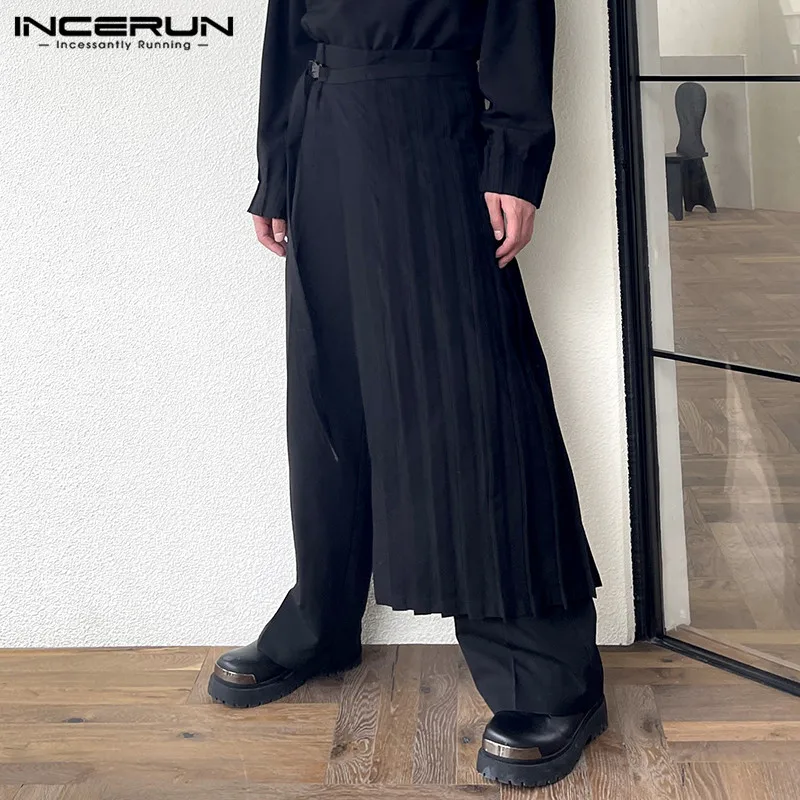 2023 Men Irregular Pants Solid Color Joggers Streetwear Pleated Male Straight Trousers Loose Casual Long Pants S-5XL INCERUN