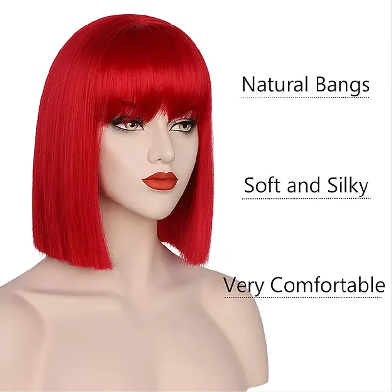 HAIRJOY Peluca de pelo sintético para mujer, peluca recta corta roja para fiesta de Cosplay