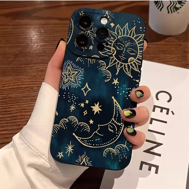 Moon Sun Design Printed Phone Case For iPhone  X XS XR 7 8 15 16 14 Plus 16E 17E 17 16 15 14 13 12 11  Pro Max Shockproof Cover