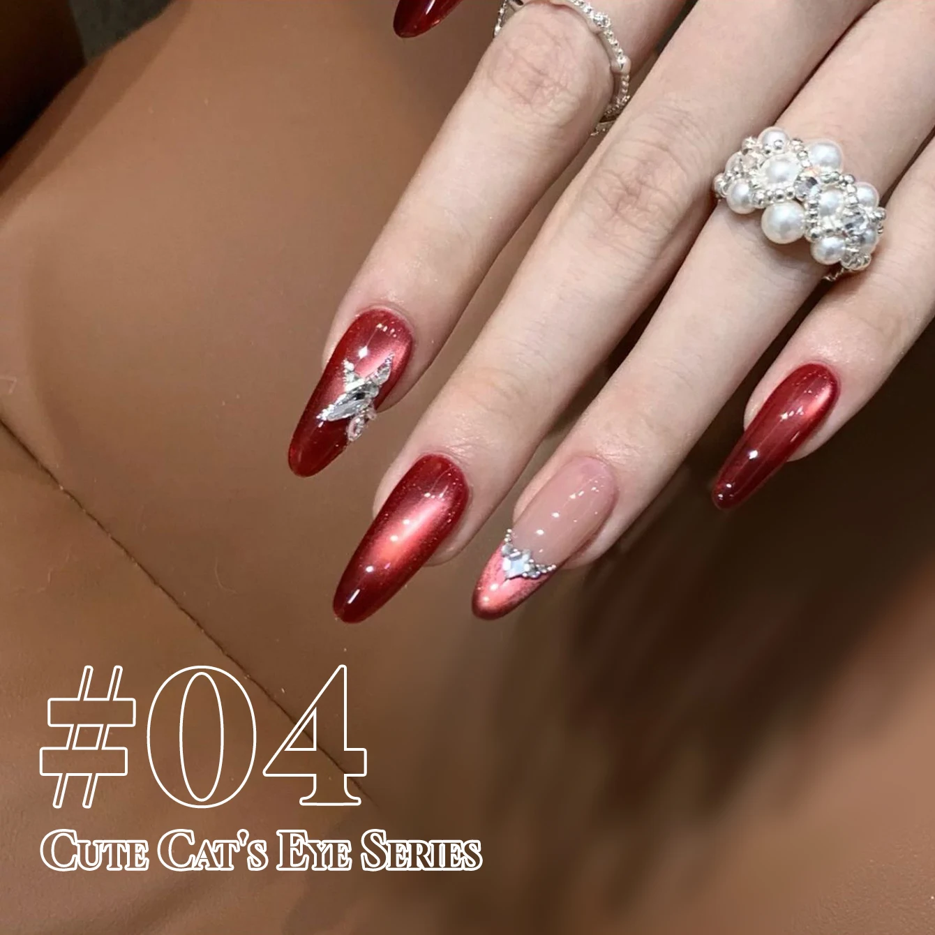 MIANEL12ML 1-10 stuks Lente Glazen Kraal Cat's Eye Gel Nagellak 2025 Nieuwe Stijl Leuke Huisdier Cherry Ruby ​ ​ Satijnen porseleinen witte nagels