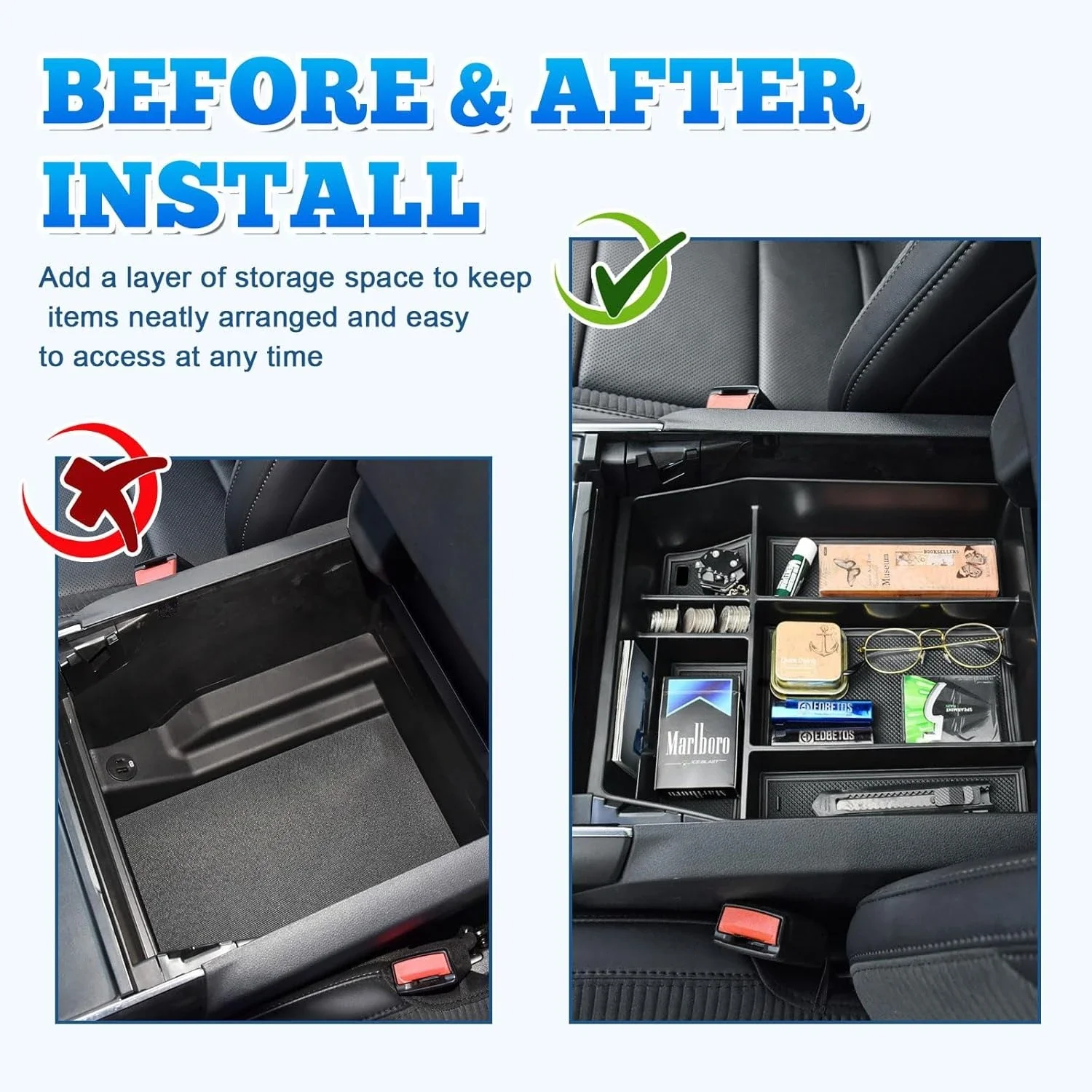 For Ford F150 2021-2023 Accessories (40/Console/40 Front-Seats ONLY) Center Console Organizer Tray Storage Armrest Insert Box