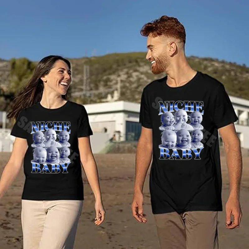Funny Niche Baby Holding Laugh Baby Ai Meme Bootleg Design T-Shirt Y2k Humor Fashion Graphic Outfit Cotton Short Sleeve Blouses