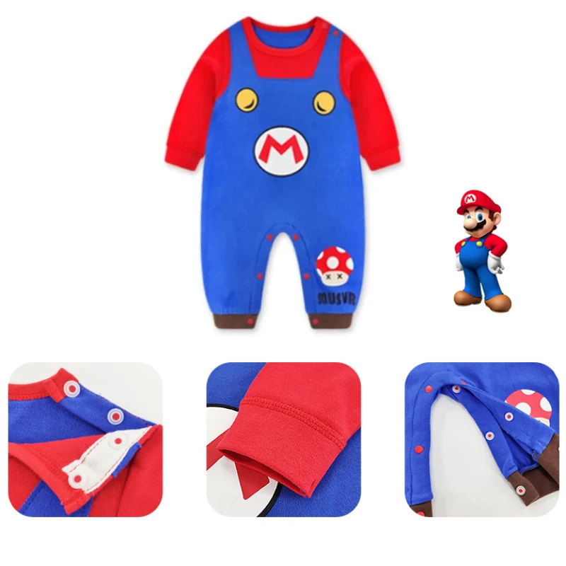 Super Marios Baby Cosplay Costumes Cute Anime Autumn Winter Kids Jumpsuits Newborn Baby Romper Toddler Costume Cartoon Onesie