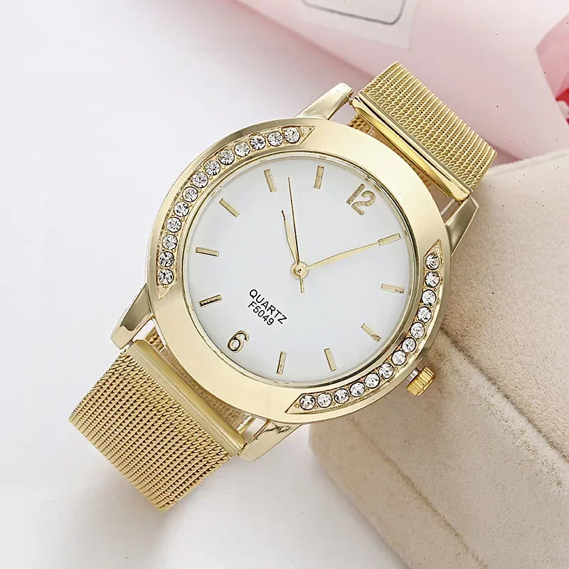 Luxury Watches Women Crystal Golden Brand Stainless Steel Bracelet Analog Quartz Wrist Watch Dress Clock