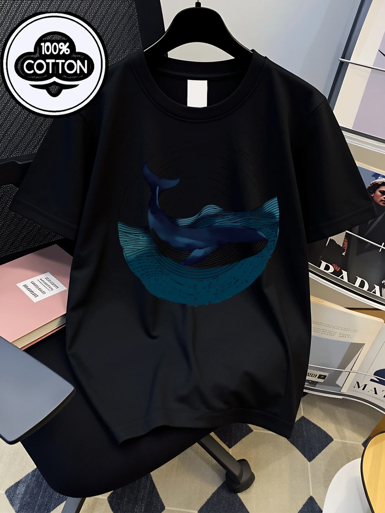 Children's T-shirt Whale Ocean Wave Sun Burst Pattern Art Soft Top Comfortable Breathable Cute/Fun Pattern Parent Child Wear