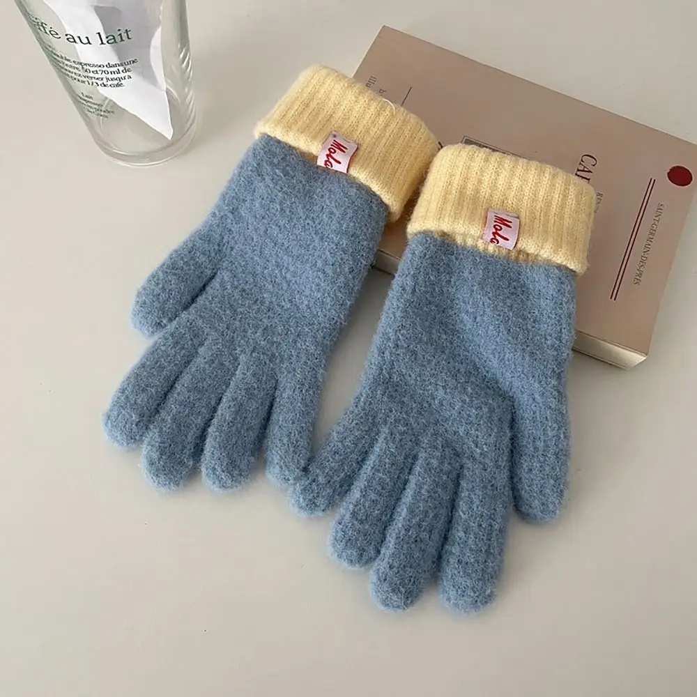 Knitted Wool Finger Gloves Dopamine Color Color Contrast Winter Riding Gloves Thicken Korean Style Glove Bracers