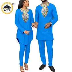 Dashiki African Clothing Men Top Shirt and Pants Sets Matching Outfits for Couples Bazin Riche Wedding Suits Outwear Y23C050