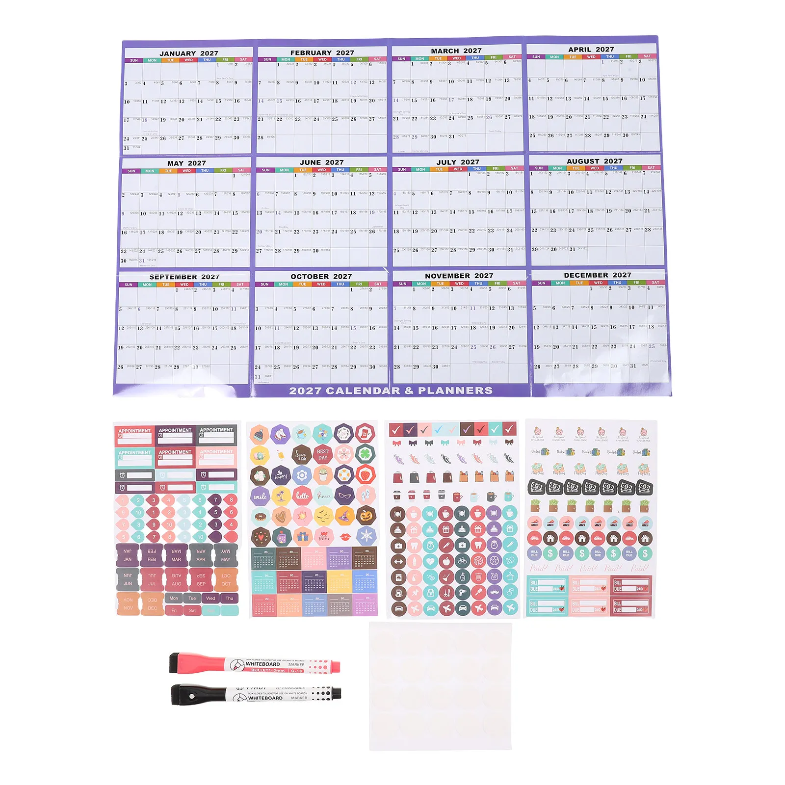 

2027 Dry Erase Calendar For Wall Extra Large Reversible Double Sided Planner Laminated Yearly Calendar With Marking Stickers