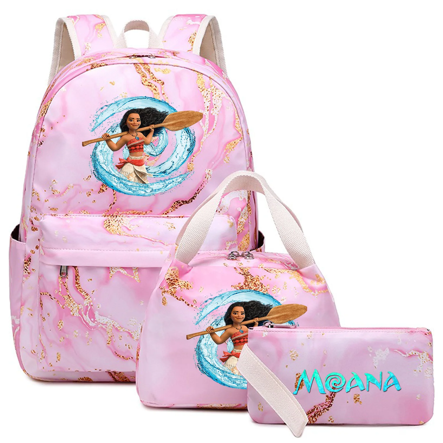 3Pcs Moana Girl Kid Backpack Capacity Student Schoolbags Double Shoulder Bag Travel Pen Lunch Bags Bookbag Laptop Sets