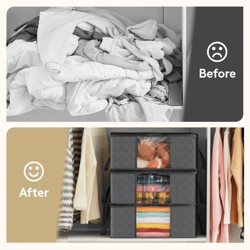 Schrank-Organizer und Aufbewahrung, Kleidung, Aufbewahrungstasche, Decken-Aufbewahrung, faltbare Aufbewahrungsbehälter, robust, aufgenäht, mit 3-lagigen Stoffen mit Re – Detail 2