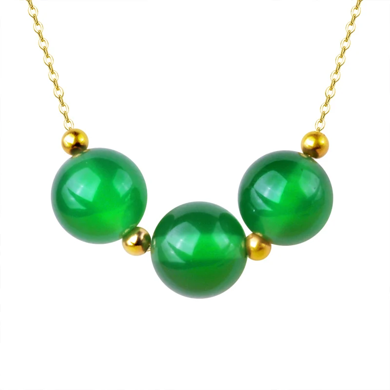 

XF800 Real 18K Gold Pendant Necklace Chalcedony Fine Jewelry Pure Au750 Chain 2mm Ball Anniversary Gift For Women X565-1