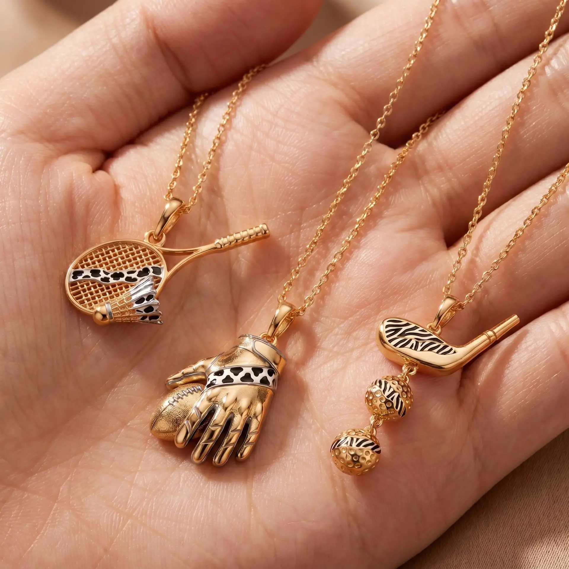 Light Luxury Sports Badminton Golf Racket Pendant Necklace Unisex Trend Creative Men Women Party Jewelry Gift