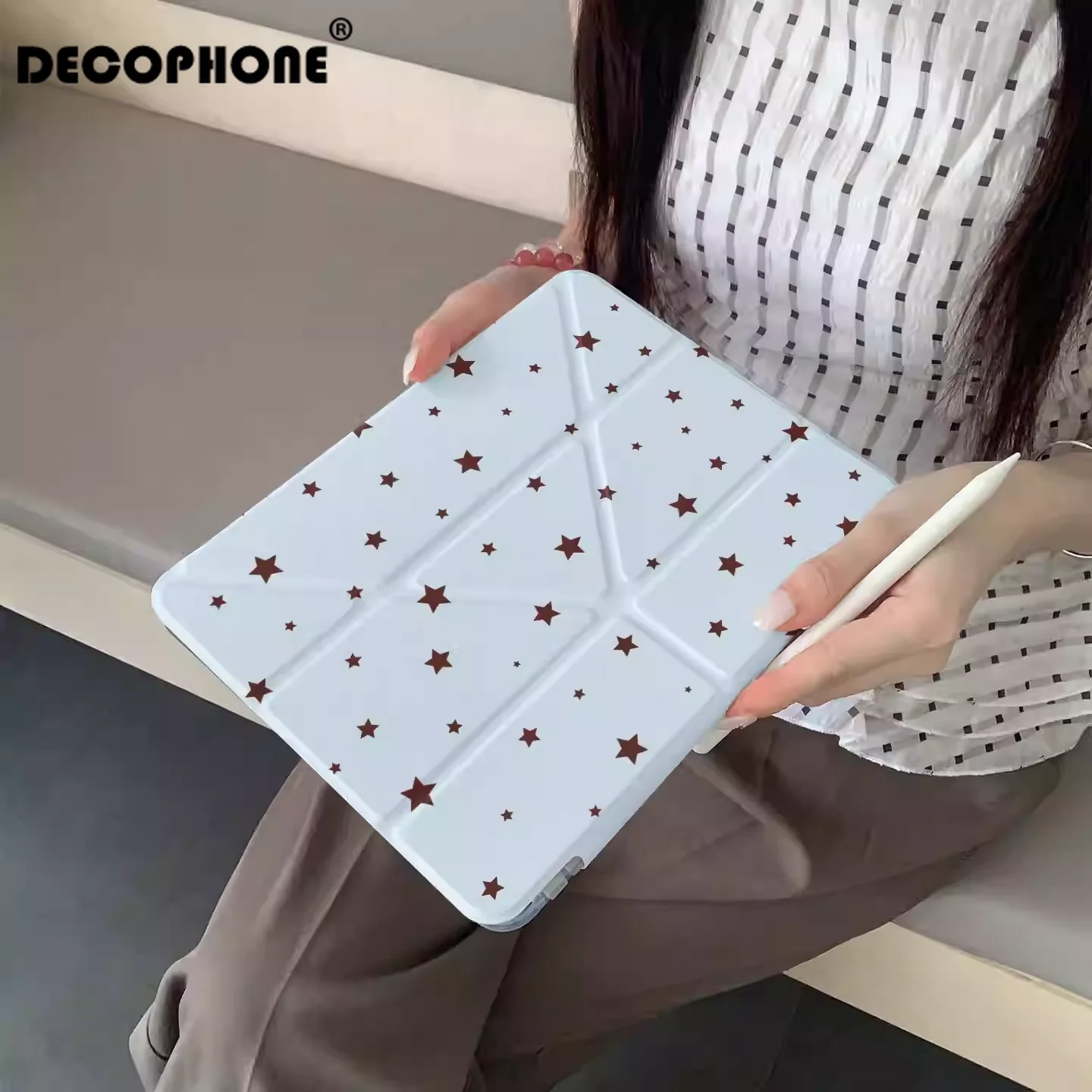 Full Blue Pink Star Stripes Y2K Tablet Case For iPad Pro 11 13 M2 M4 M3 10.2 5/6th 7/8/9/10/11th Mini 6 7 Air 3 4 5 6 Cover