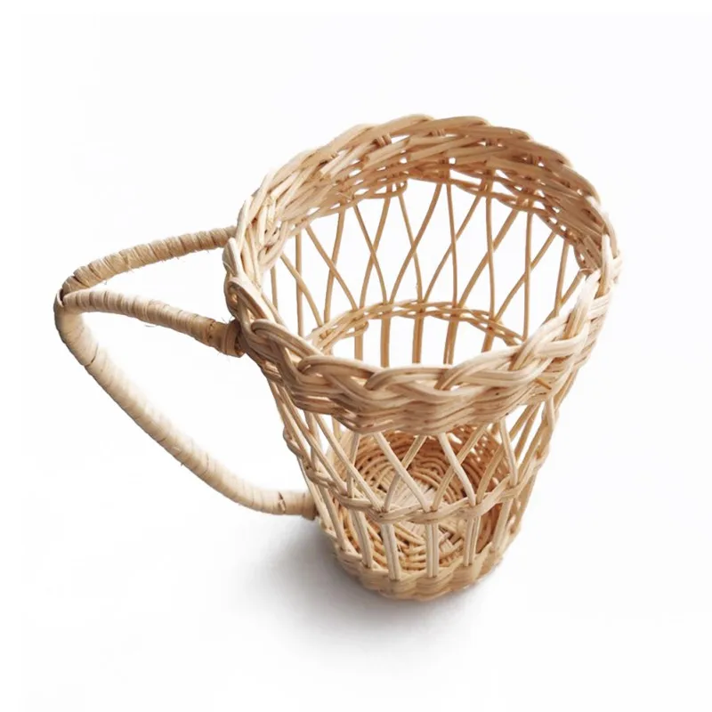 Rattan Woven Water Cup Cover, Anti-scald Cups Holder with Handle, 1Pc Set