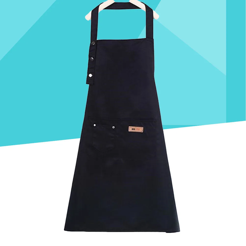 

Cotton Cooking Apron Black Solid Color Waterproof Oil Proof Kitchen Bib Adjustable Hanging Neck Strap For Home Outdoor