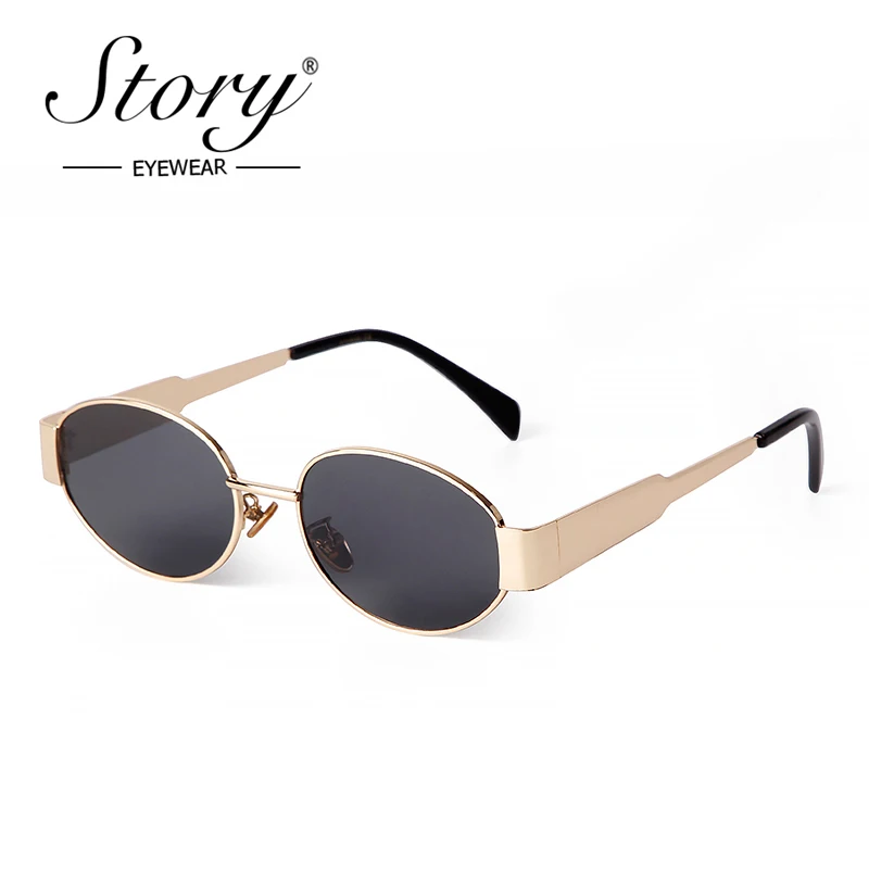 STORY Retro Metal Oval Sunglasses for Women Men 2024 Luxury Brand Designer Trendy Punk Round Sun Glasses Female Male UV400 S4235