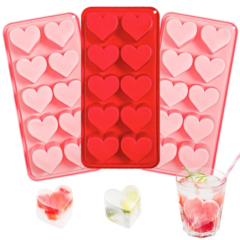 1 Piece Of Pink Love Ice Grid With 10 Holes, Valentine's Day Heart-shaped Ice Grid Mold, Silicone Ice Mold image 3