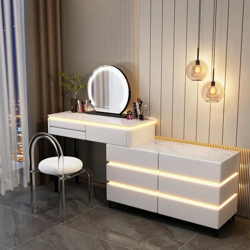 

Modern Luxury Vanity Dressing Table Drawers Led Light White High End Dressing Table Mirror Storage Pentiadeira Dresser Furniture