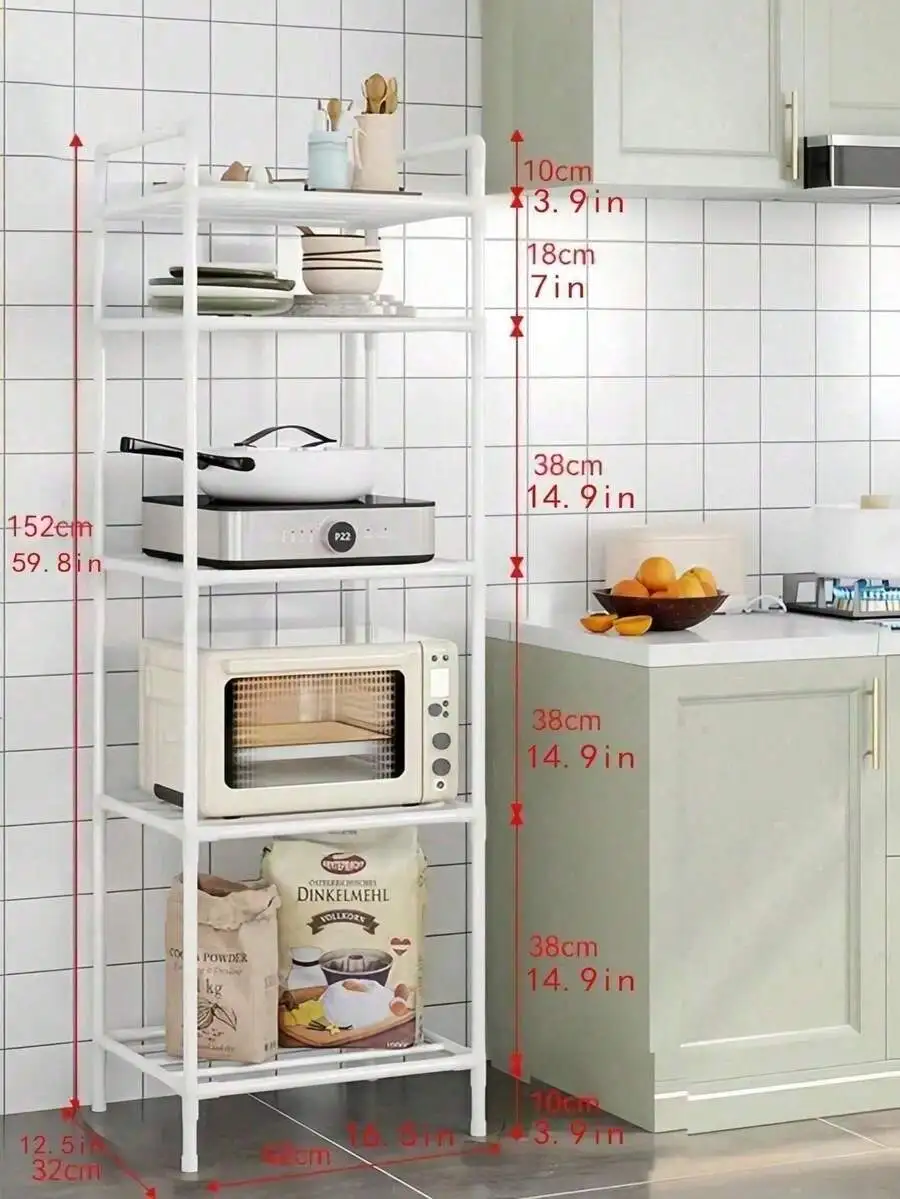 1pc Metal Shelving Unit, Bathroom Storage Rack, Freestanding Multi-Tier Organizer Shelf, Adjustable For Bathroom, Kitchen, Offic