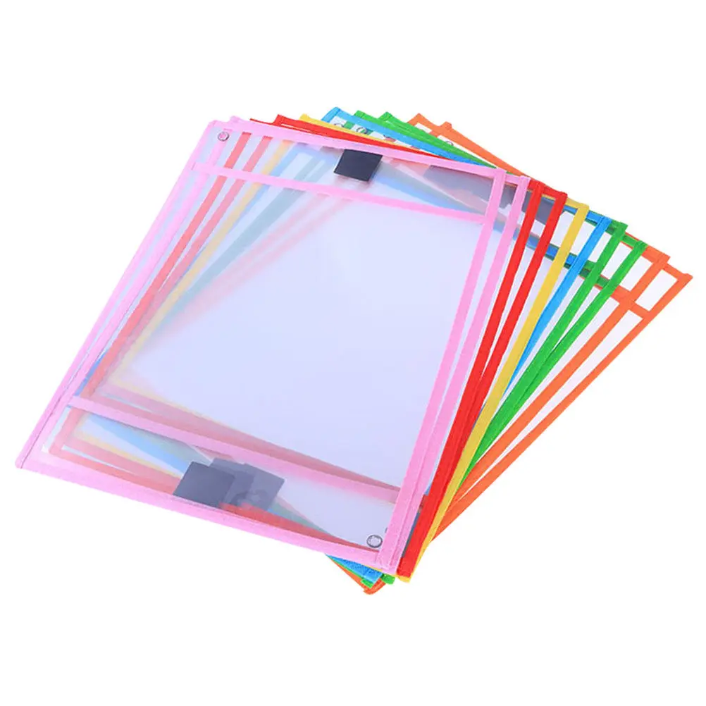 

8Pcs Clear Double-Sided Dry Erase Pockets High-Quality PVC Waterproof Dirt-Proof Reusable File Pouches with Marker Holder